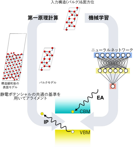 図1 第一原理計算および機械学習を用いたIP・EAの予測の概念図 