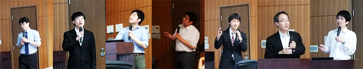 (左から)岩崎助教、Khang大学院生、橋坂助教、西沢特任助教、北形大学院生、中川教授、庄司准教授