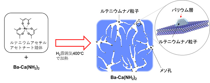 開発した触媒（Ru/Ba-Ca(NH2)2）の活性構造