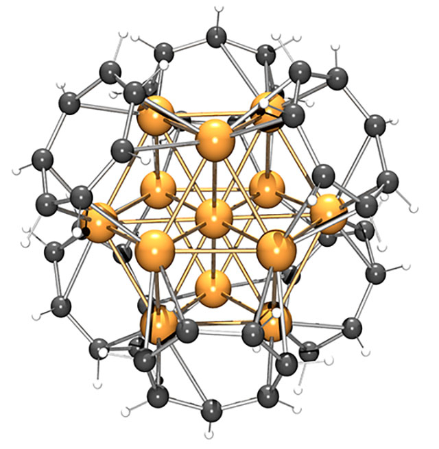 三次元型サンドイッチパラジウムナノクラスターの分子構造