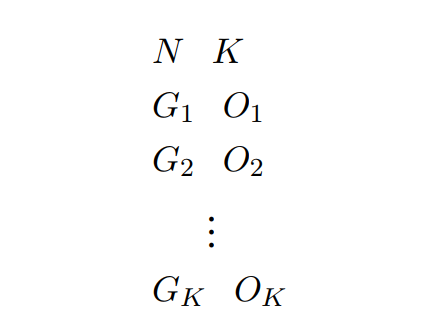 N K G1 O1 G2 O2 ⋮ ⋮ GK OK
