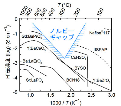 プロトン伝導体におけるノルビーギャップ
