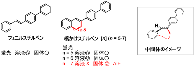 図1. 橋かけスチルベンとその蛍光特性