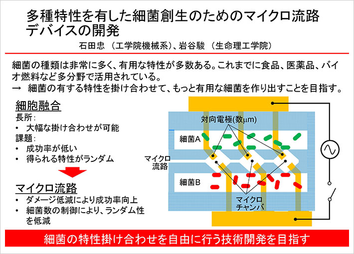 石田忠准教授チームの研究紹介 - 多種特性を有した細菌創生のためのマイクロ流路デバイスの開発