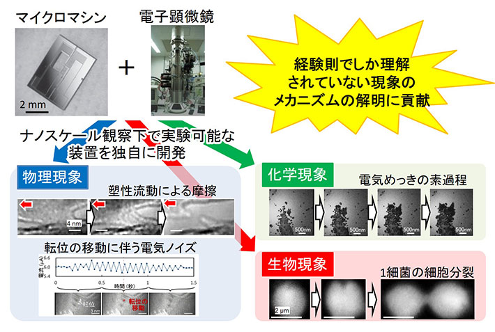 独自に開発したナノスケール観察下実験装置とそれを用いた代表的な実験の観察結果