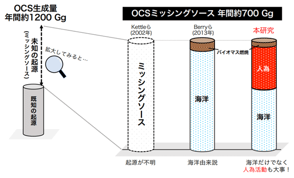 図4. 本研究を用いた硫化カルボニル（OCS）収支解析と本研究のまとめ。