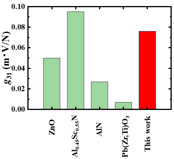 図3. 本研究のセンサ性能定数ｇ31とこれまでの報告値の比較