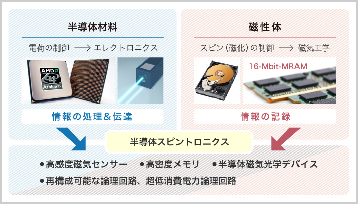 図1. 半導体スピントロニクスは半導体技術とスピントロニクス技術を融合した新しい分野