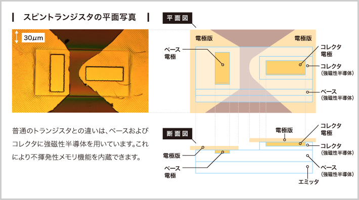 図2. 強磁性半導体の接合を用いたスピントランジスタ