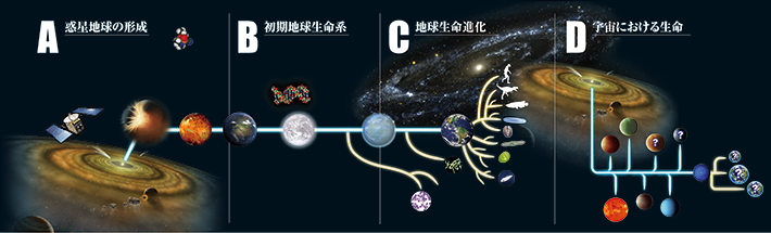 ELSIは地球と生命の起源を探るために4つの問いを研究の目的とする。（A）太陽系において地球はどのようにして形成されたのか？（B）いつ、どこで、どのように地球生命系は誕生したのか？（C）その後、地球生命はどう進化したのか？（D）初期地球生命の研究を通じ、生命を育む地球の姿を明らかにした上で、太陽系外惑星や月などにおける生命の探索条件を新たに提案し、「生命惑星学」という分野を確立する。