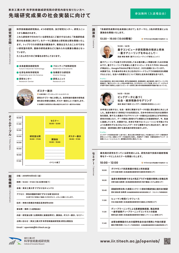 科学技術創成研究院 研究公開 2018 ポスター